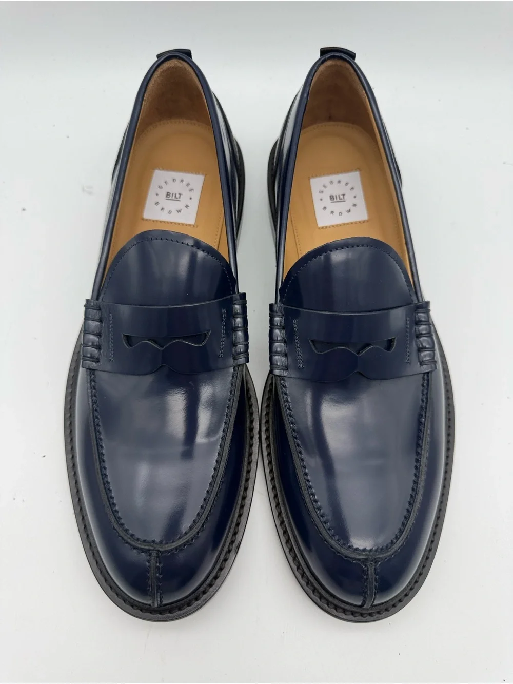 BRAND NEW George Brown Bilt Fulton Blue Leather Penny Loafers Size 9 M Italy